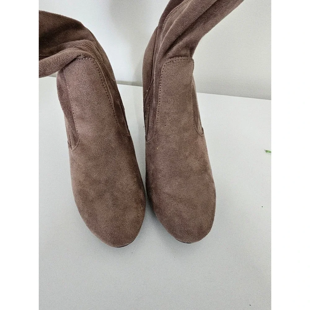 Taupe Over the Knee Boots Womens Sz 9 Thigh High Heeled Boots Nude Autumn Winter